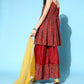 InWeave Women's Maroon Bandhani Net Sharara Set With Dupatta - Swadesiicart