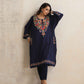 trueBrowns Blue Kashmiri Floral Embroidered Woollen Phiran Kurta | Swadesiicart