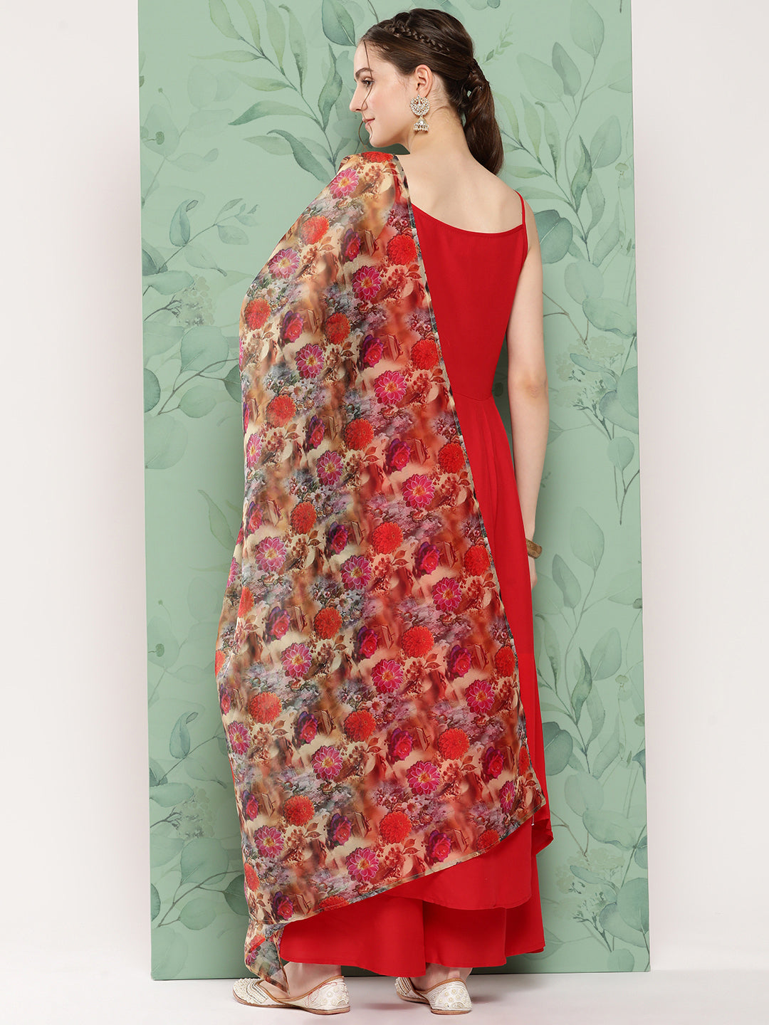 InWeave Women's Red Strappy Set W Camel Brown Or Duptta - Swadesiicart