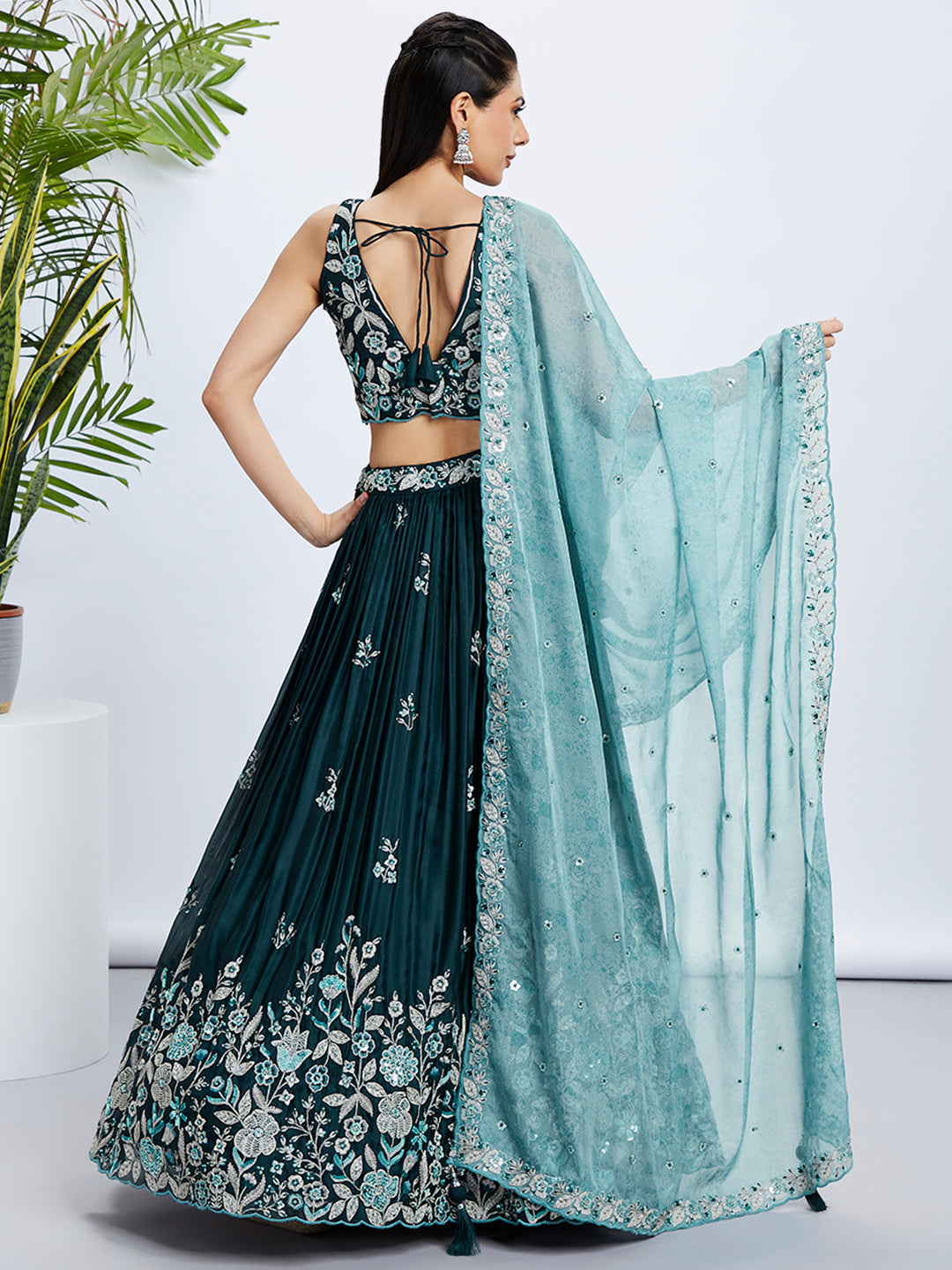 House of Panchhi Pink Net Cutdana, Sequins And Zarkan Embroidery Lehenga Choli & Dupatta | Swadesiicart