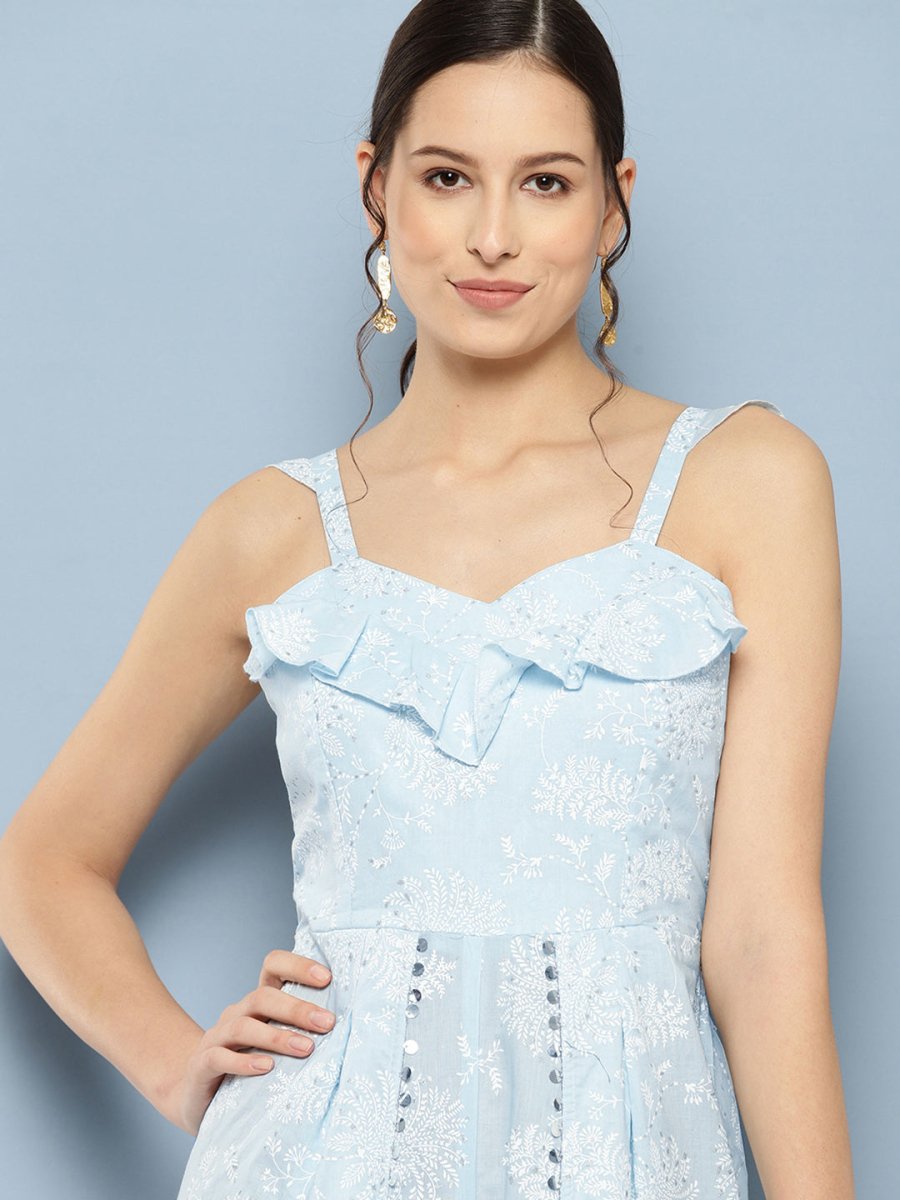Ahalyaa Printed Basic Jumpsuit with Ruffles | Swadesiicart