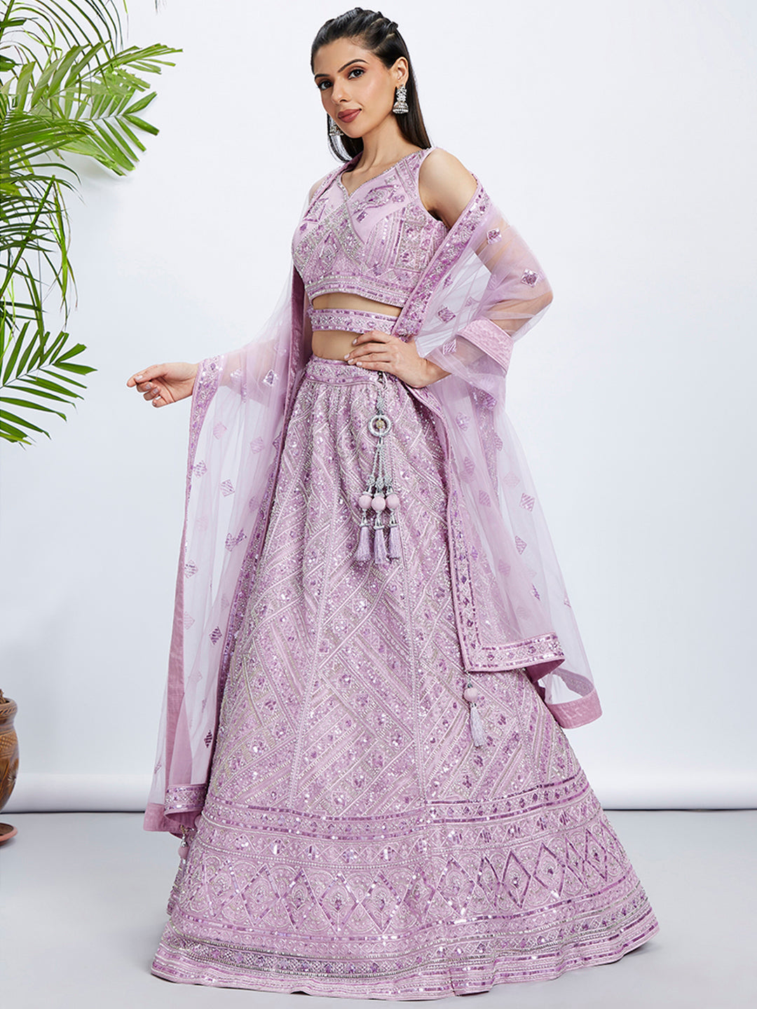 House of Panchhi Sea Green Georgette Sequins And Thread Embroidery Lehenga Choli & Dupatta | Swadesiicart