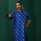 trueBrowns Men's Royal Blue Geometric Floral Viscose Silk Long Kurta | Swadesiicart