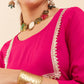 InWeave Women's Fuchsia Round Neck Square Gota Work Kurta Pant Set - Swadesiicart