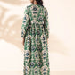 trueBrowns Green Cotton Ikat Flared Dress | Swadesiicart