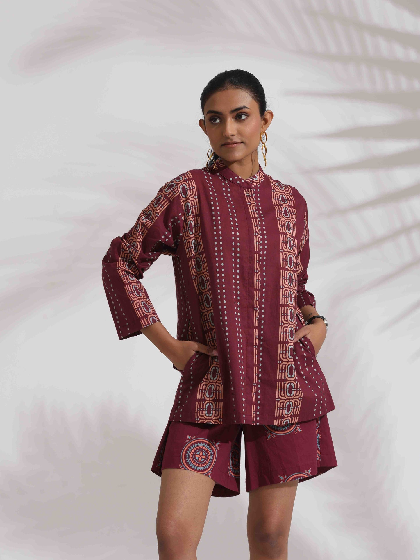 trueBrowns Purple Cotton Print Short Co-ord Set - Swadesiicart
