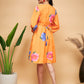 InWeave Women's Haldi Yellow Pink Mauve Flower Belted Dress - Swadesiicart