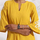 trueBrowns Yellow Cotton Slub Embroidered Straight Kurta Set | Swadesiicart