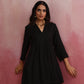 trueBrowns Black Viscose Slub Pleated Kurta Co-ord Set - Swadesiicart