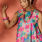 InWeave Blue Floral Fuchsia Asymmetrical Dress - Swadesiicart