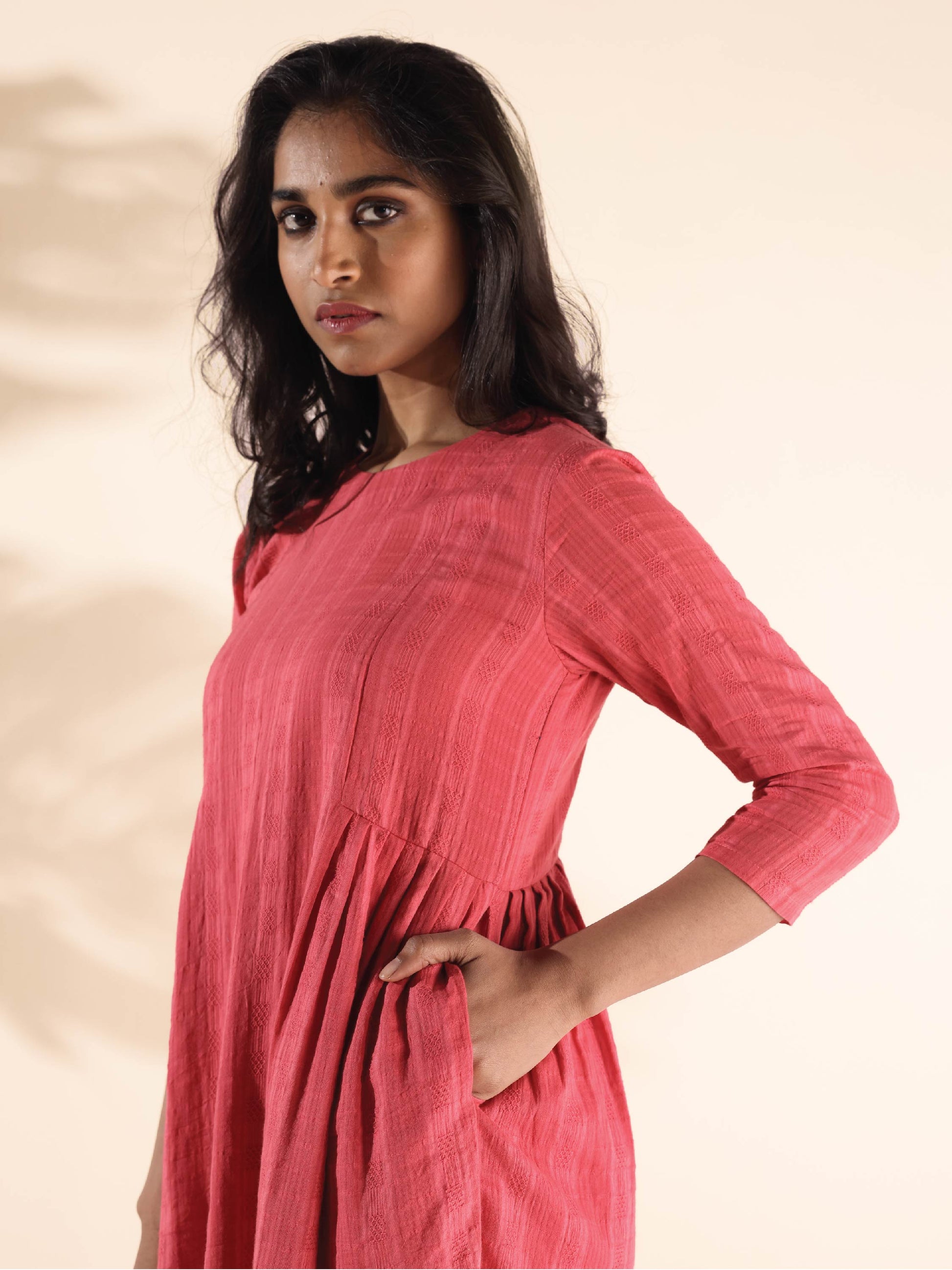 trueBrowns Pink Cotton Dobby Co-ord Set - Swadesiicart