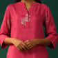 trueBrowns Pink Floral Viscose Silk Round Neck Co-ord Set - Swadesiicart