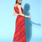 InWeave Women's Red Bandhej Crop Top With Skirt Set - Swadesiicart