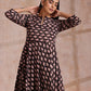 trueBrowns Black Floral Bagru Print Cotton Flared Kurta Pant Set | Swadesiicart