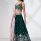 House of Panchhi Teal - Georgette Sequins, Mirror And Thread Embroidery Lehenga Choli | Swadesiicart