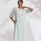 trueBrowns White Cotton Multi Stripe Flared Kurta Set | Swadesiicart