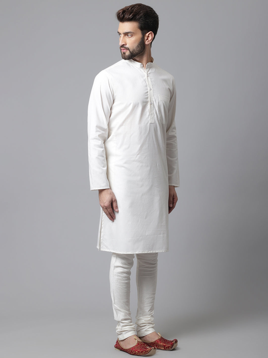 Even Apparels White Pure Cotton Kurta With Band Collar | Swadesiicart