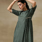 trueBrowns Dark Green Bandhani Printed Silk Side Gathered Kurta Pant Set | Swadesiicart