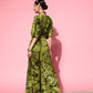 InWeave Women's Olive Tie And Dye New Neckline Top Culottes Set - Swadesiicart