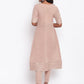 trueBrowns Pure Cotton Beige Gota Slit Kurta Set | Swadesiicart