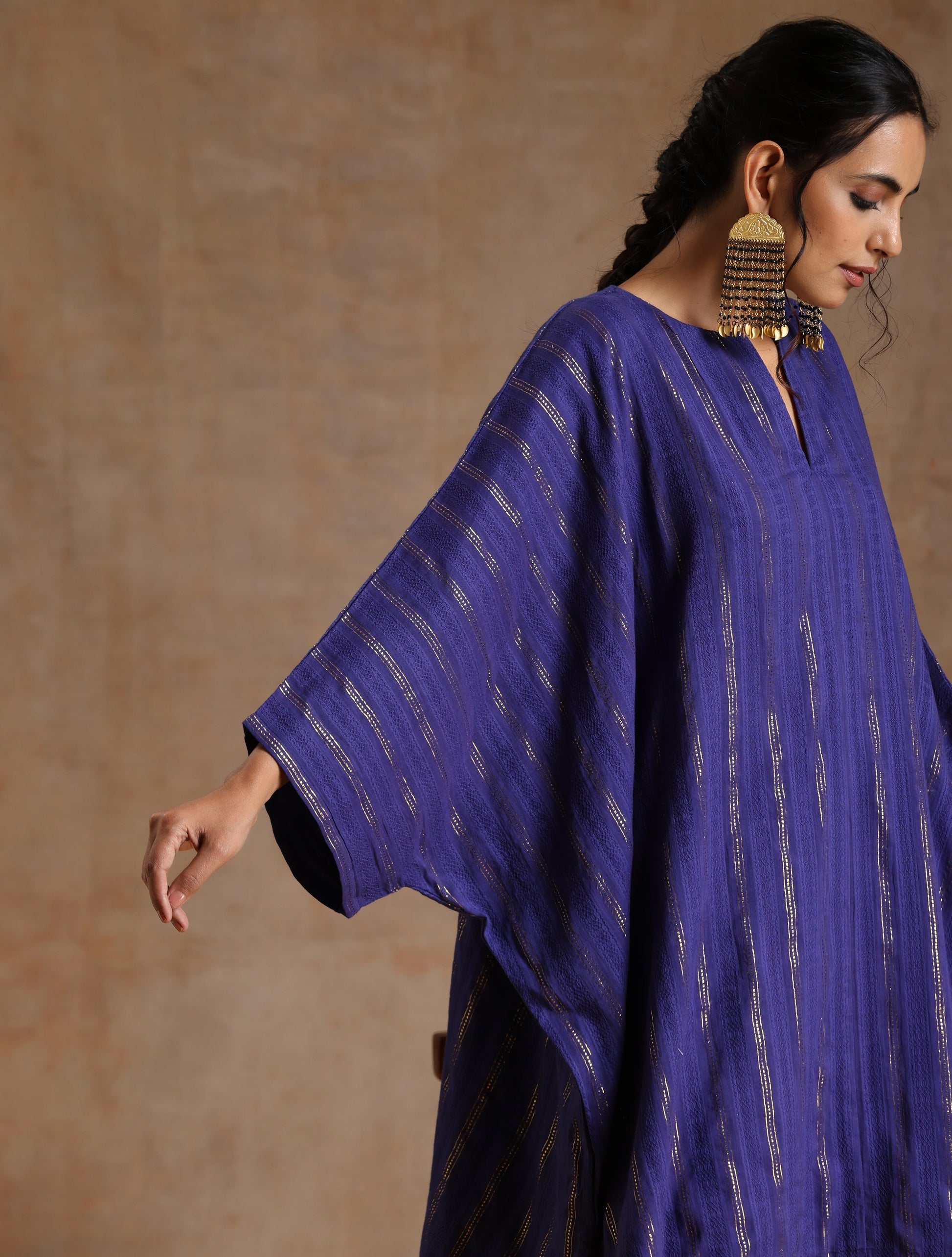 trueBrowns Spectrum Blue Gold Cotton Oversized Round Co-Ord Set - Swadesiicart