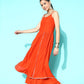 InWeave Women's Orange Red Gota Strappy Set With Orange Leh Dupatta - Swadesiicart
