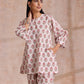 trueBrowns Pink Brown Buta On White Block Print Cotton Baggy Sleeve Co-Ord Set - Swadesiicart