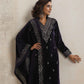 trueBrowns Purple Velvet Embroidered Kurta Pant Dupatta Set | Swadesiicart