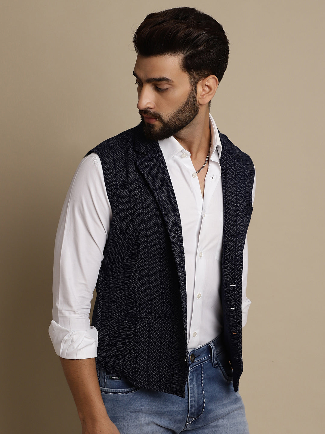 Even Apparels Men's Blue Waistcoat with Notched Lapel | Swadesiicart