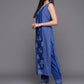 Ahalyaa Women Blue Floral Printed Pure Cotton Kurta with Trousers | Swadesiicart