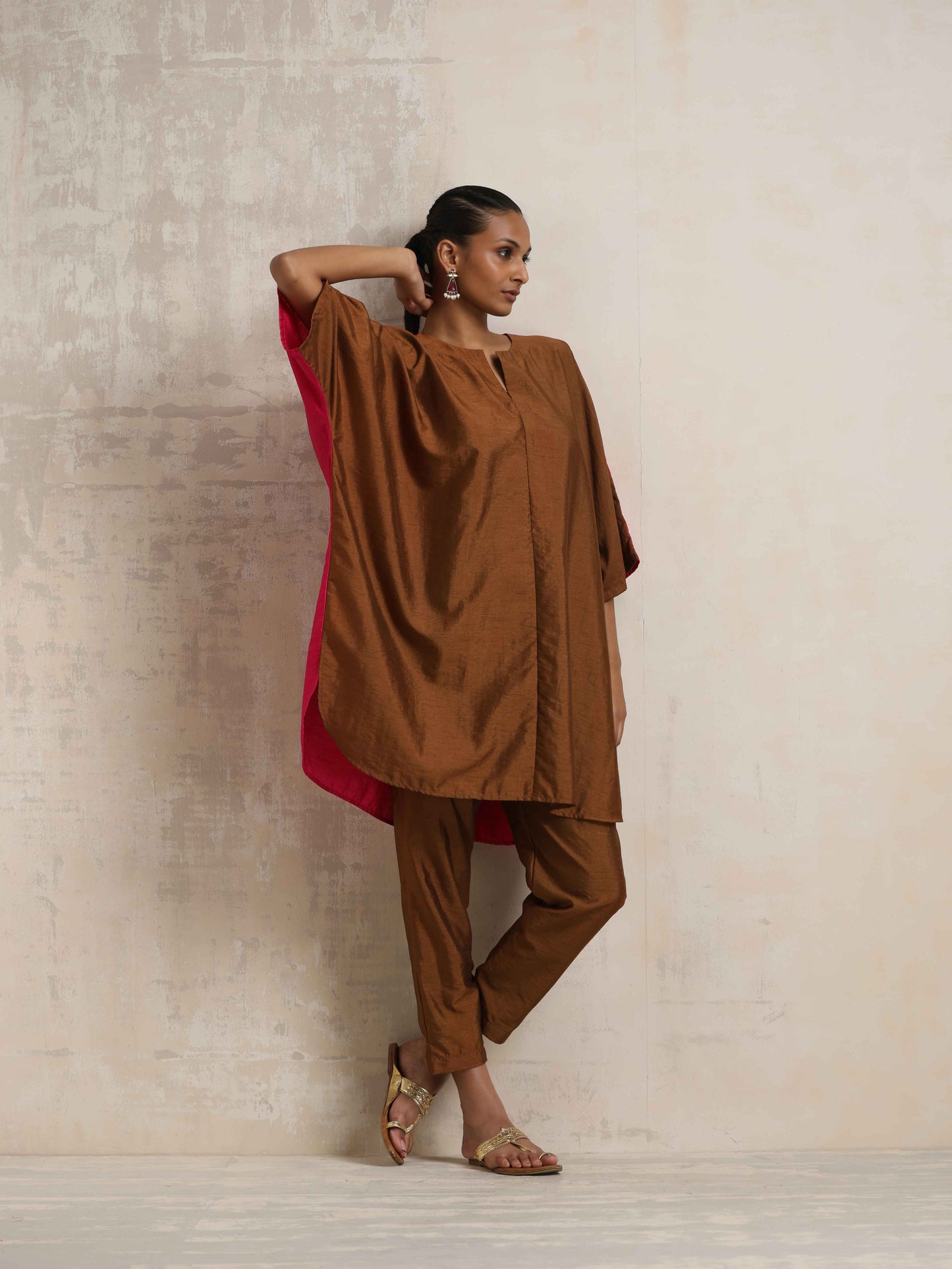 trueBrowns Brown Silk Co-ord Set - Swadesiicart