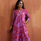 trueBrowns Purple Print Straight Kurta Set | Swadesiicart
