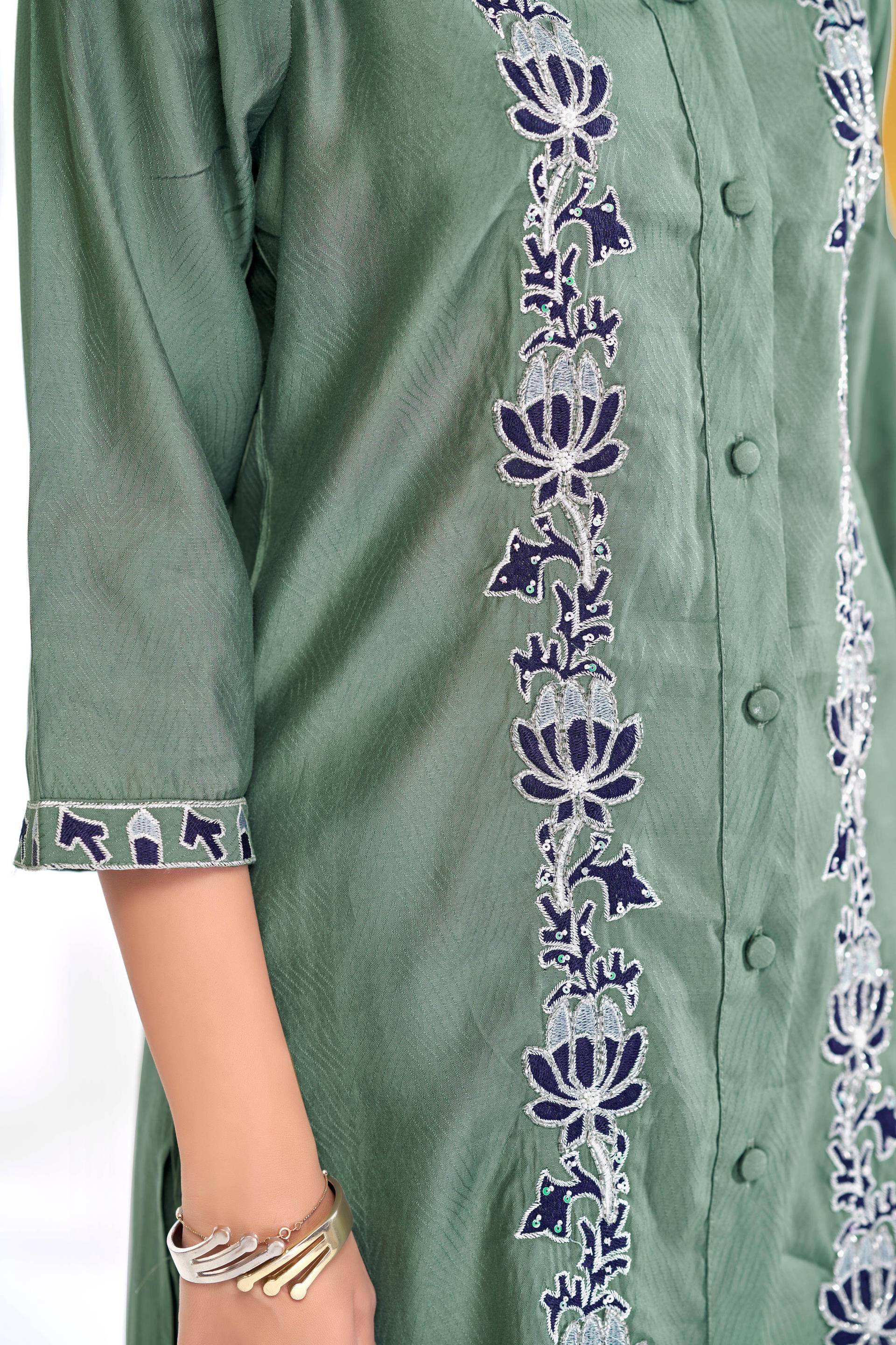 BulBul Deepti Chanderi Olive Co-Ord Set - Swadesiicart