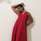 trueBrowns Maroon Cotton Linen Dress | Swadesiicart