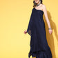 InWeave Women's Navy Mirror Work One Shoulder Kurta Set With Dupatta - Swadesiicart