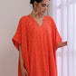 trueBrowns Orange Dobby Panel Kaftan Dress | Swadesiicart