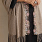 trueBrowns Beige Embroidered Woollen Stole | Swadesiicart
