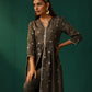 trueBrowns Grey Diamond Viscose Silk Front Slit Kurta Pant Set | Swadesiicart