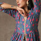 trueBrowns Blue Pink Printed Silk Kurta Pant Set | Swadesiicart