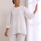 trueBrowns White Dobby Baggy Sleeve Co-Ord Set - Swadesiicart