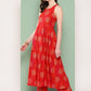 InWeave Women's Rust Mughal Print Raisa Back Detial Long Coords Set - Swadesiicart