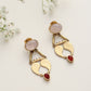 trueBrowns Brass Pink Stone Paisley Earrings - Swadesiicart