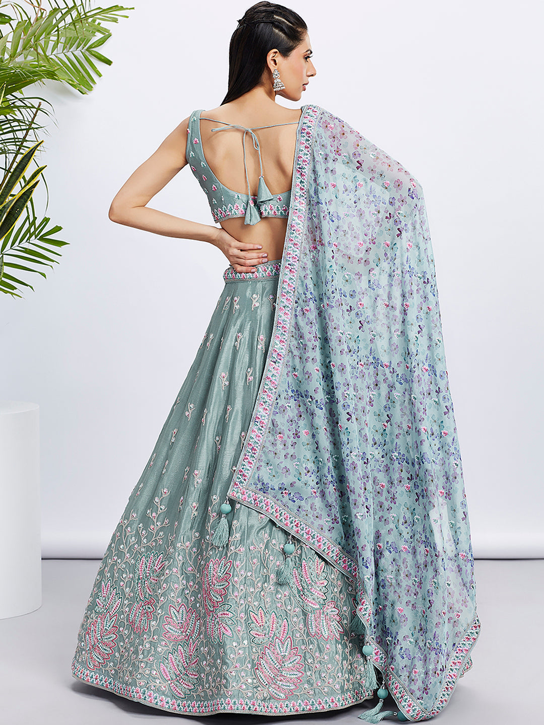 House of Panchhi Pink Georgette Sequins And Thread Embroidery Lehenga Choli & Dupatta | Swadesiicart