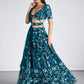 House of Panchhi Teal Net Sequins, Mirror And Thread Embroidery Lehenga Choli & Dupatta | Swadesiicart