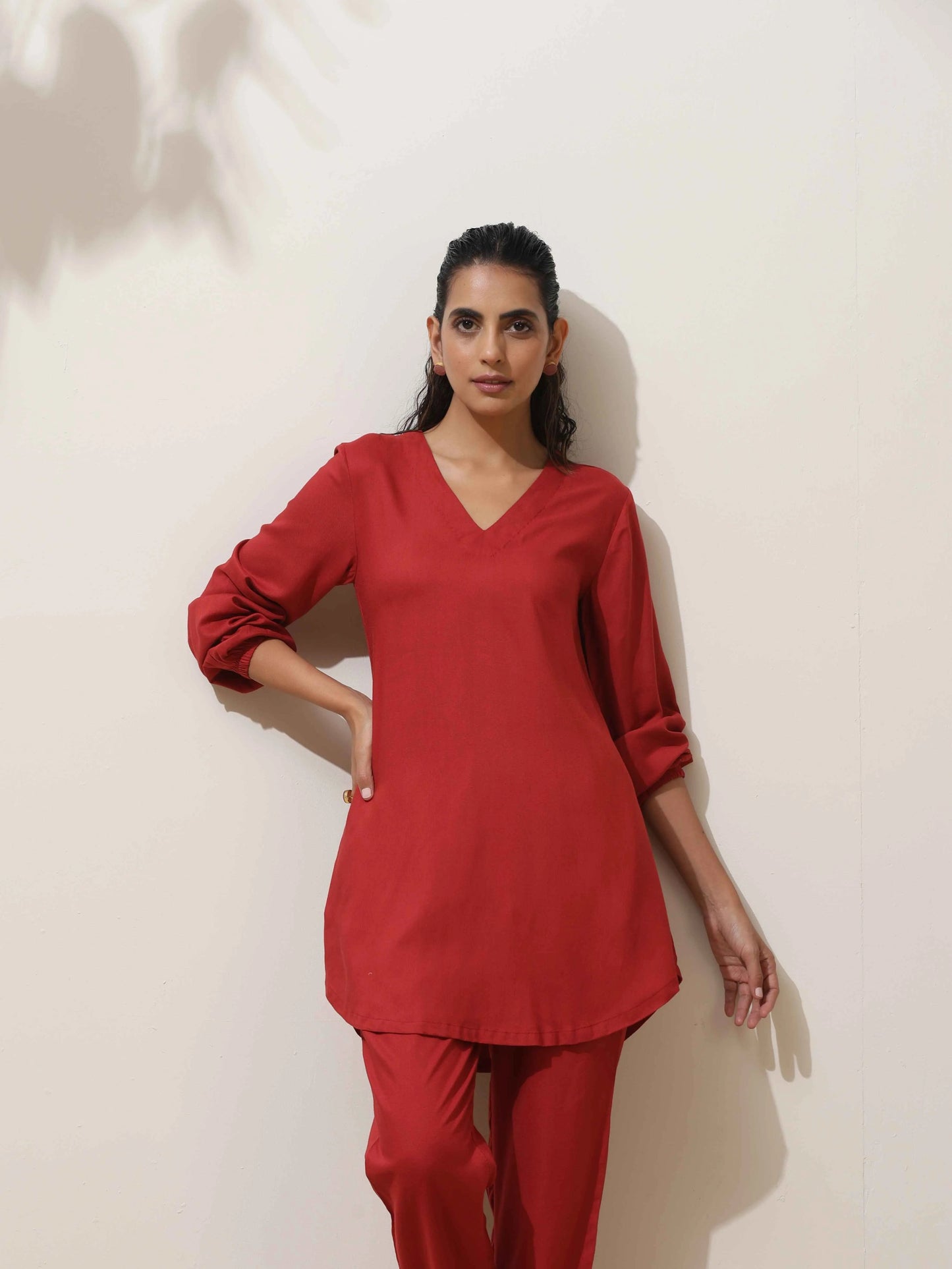 trueBrowns Maroon Viscose Co-ord Set - Swadesiicart