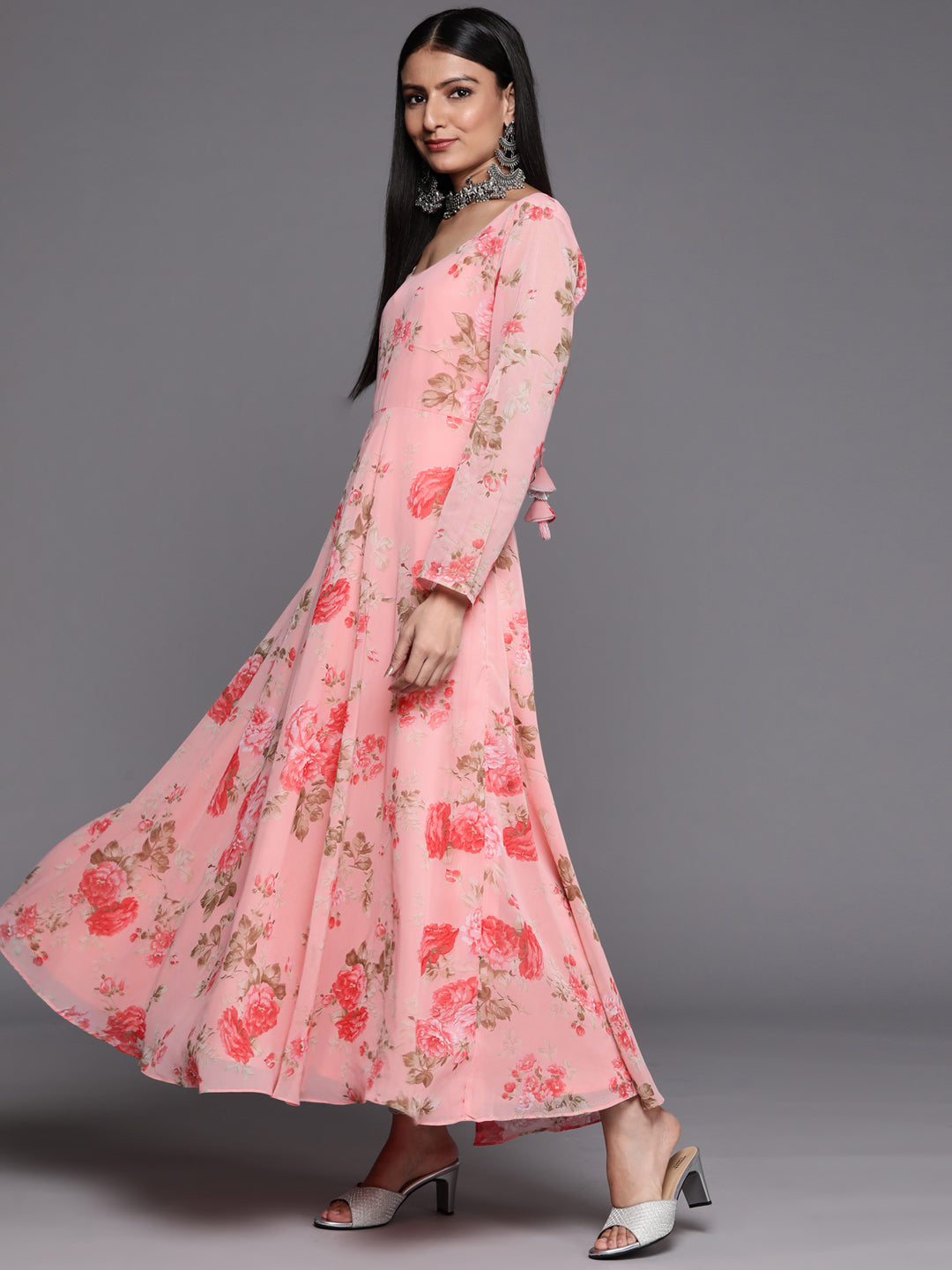 Varanga Pink Anarkali Kurta Paired With Chiffon Dupatta - Swadesiicart