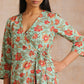 trueBrowns Seafoam Green Overall Floral Block Print Cotton Angrakha Pant Set | Swadesiicart