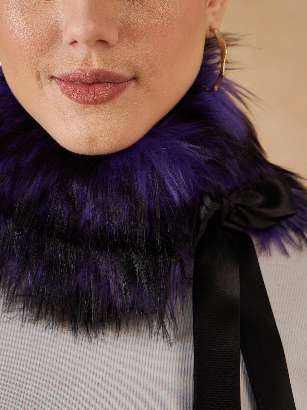 InWeave Women's Purple Black Fur Neckpiece - Swadesiicart
