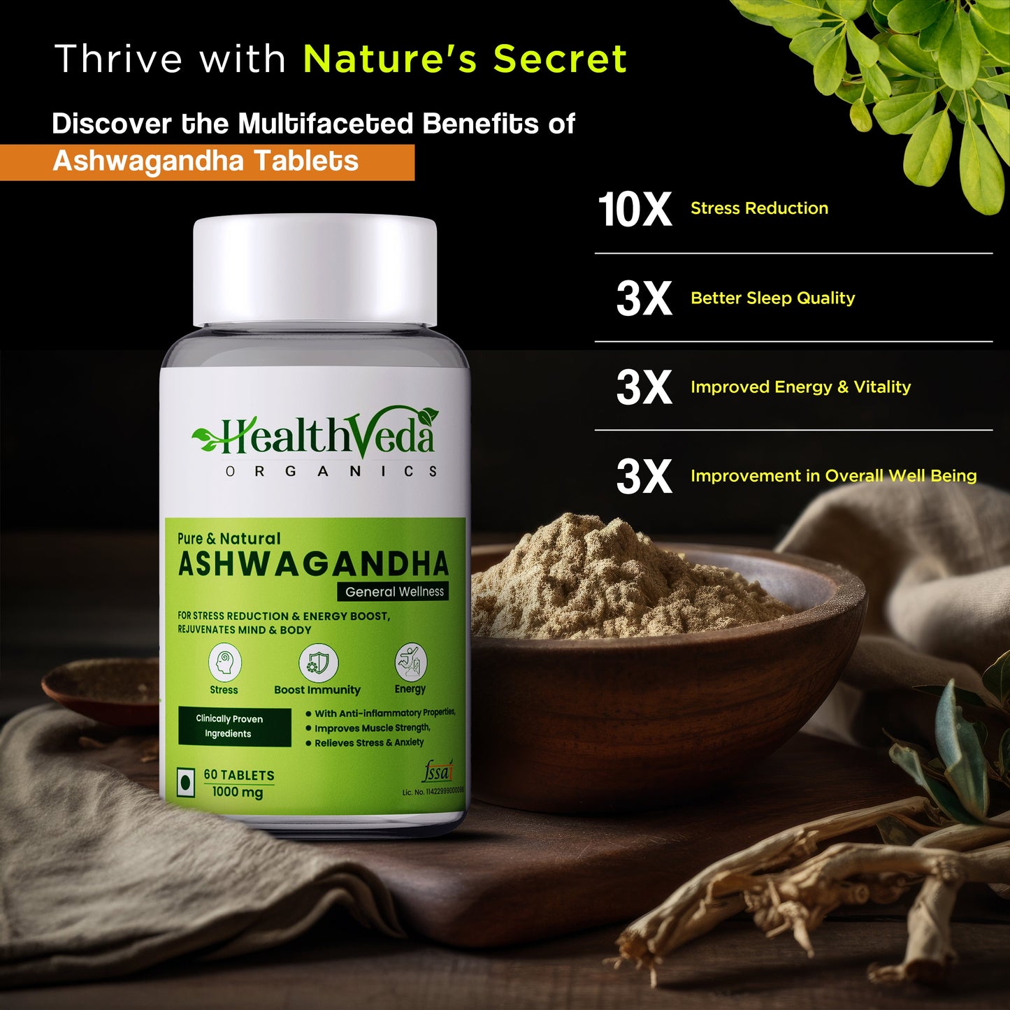 Health Veda Organics Ashwagandha Tablets - Swadesiicart