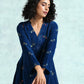 trueBrowns Blue Embroidered Velvet High Slit Kurta | Swadesiicart